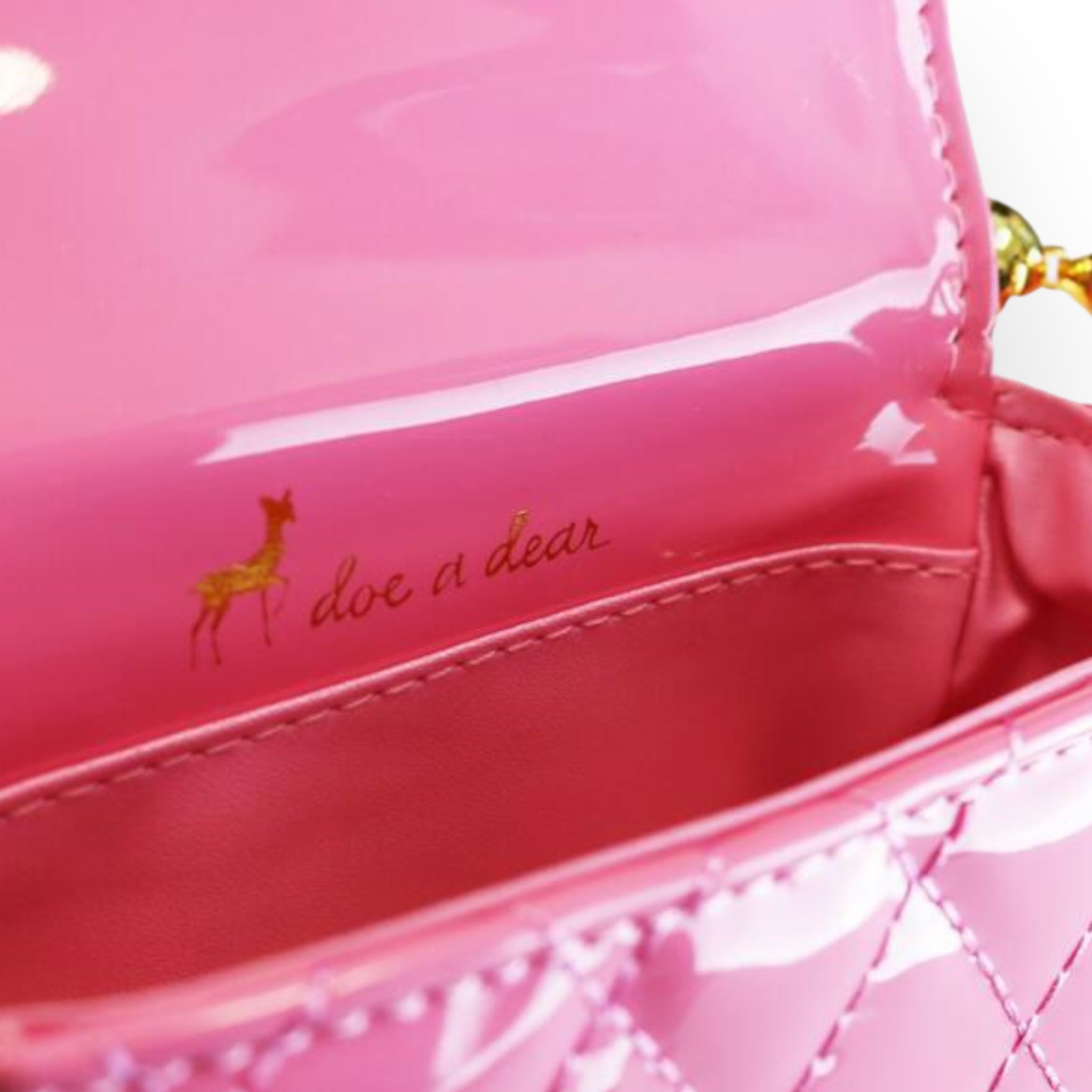 Embellished Patent Quilted Purse - Fuchsia - doe a dear