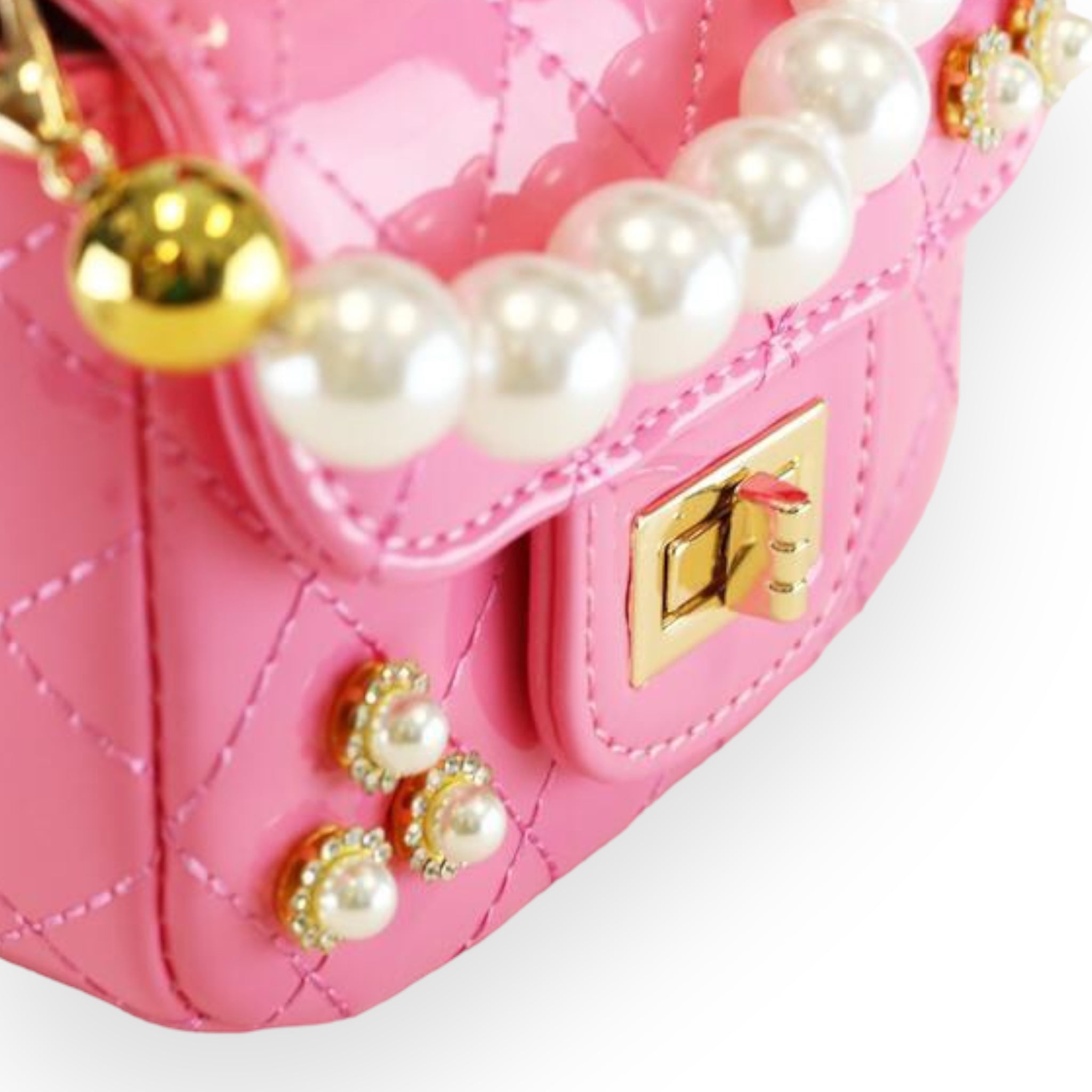 Embellished Patent Quilted Purse - Fuchsia - doe a dear