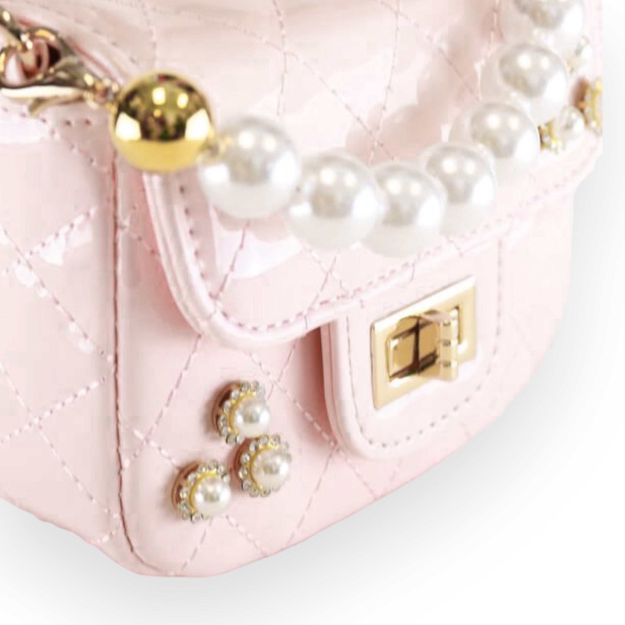 Embellished Patent Quilted Purse - Pink - doe a dear
