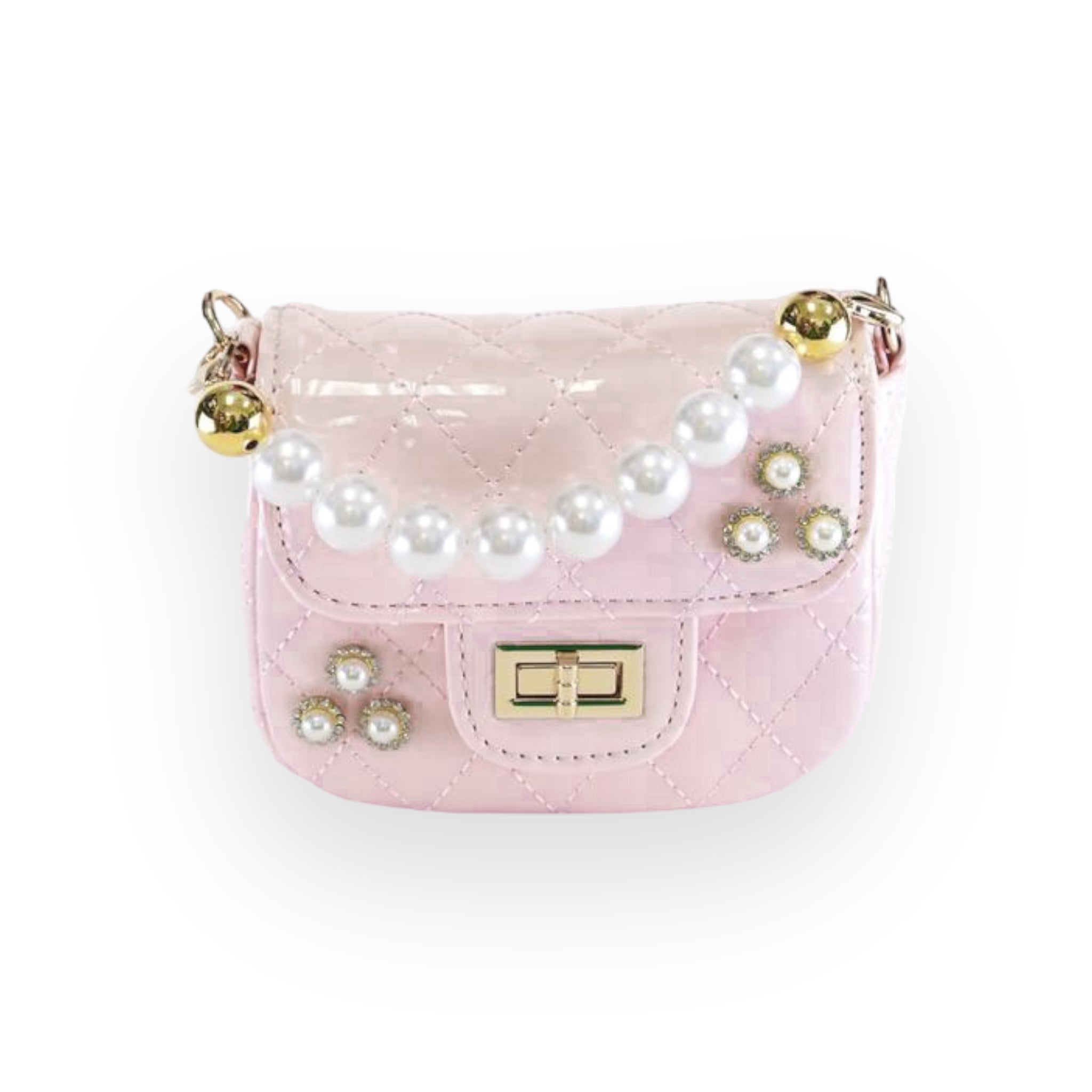 Embellished Patent Quilted Purse - Pink - doe a dear