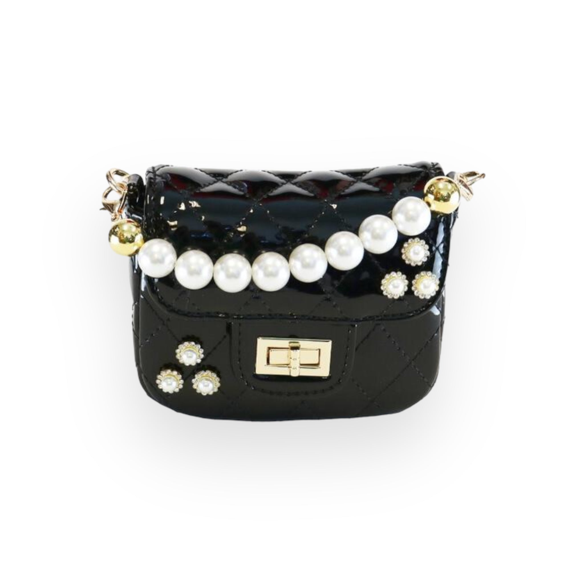 Embellished Patent Quilted Purse - Black - doe a dear
