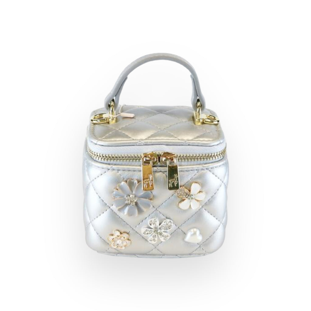 Quilted Top-Handle Bag w/ Charms - Silver