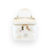 Quilted Top-Handle Bag w/ Charms - White