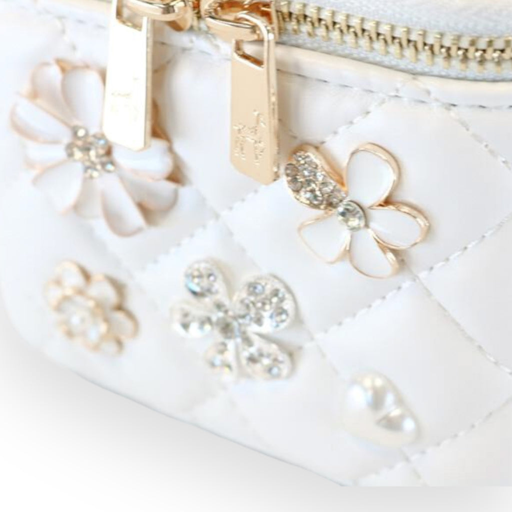 Quilted Top-Handle Bag w/ Charms - White