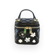 Quilted Top-Handle Bag w/ Charms - Black