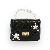 Pearl Handle Quilted Leather Purse w/ Charms - Black - doe a dear