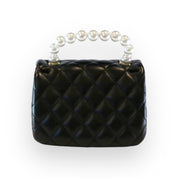 Pearl Handle Quilted Leather Purse w/ Charms - Black - doe a dear