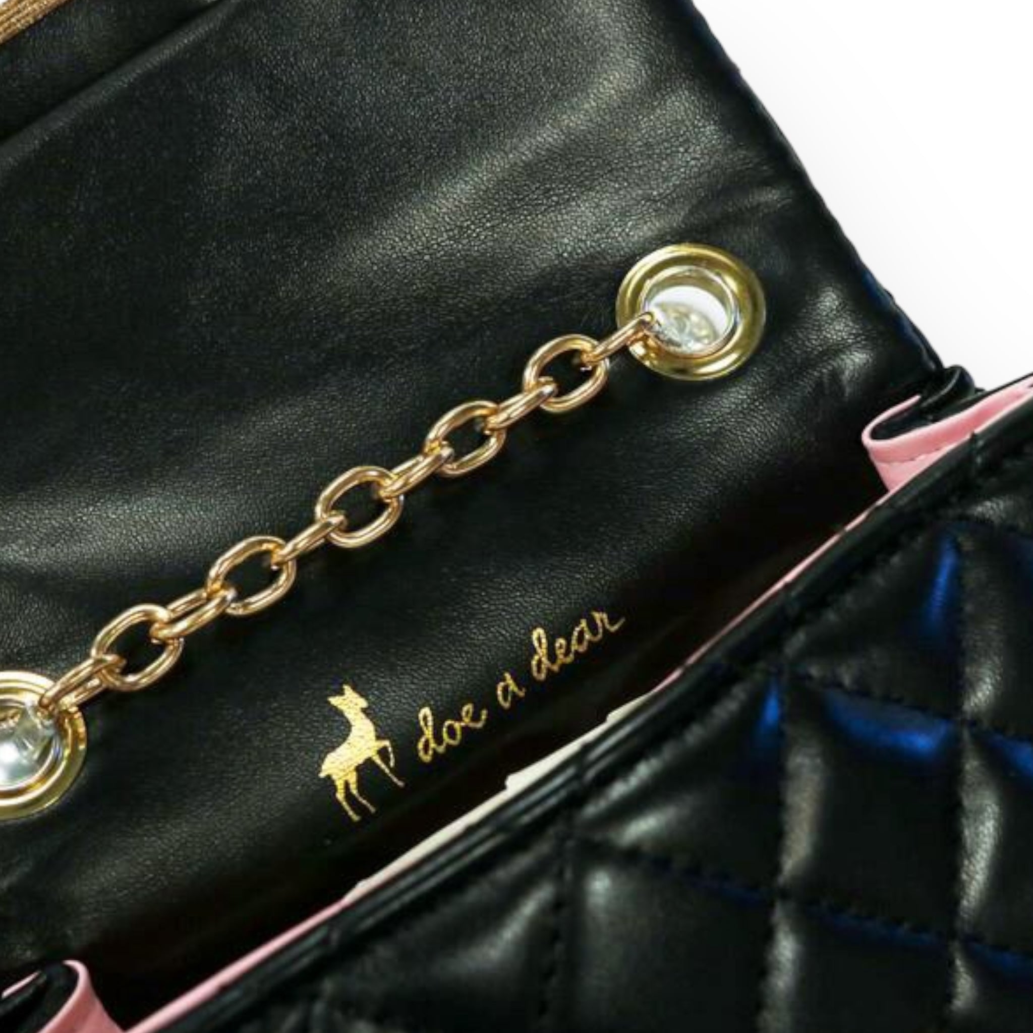 Pearl Handle Quilted Leather Purse w/ Charms - Black - doe a dear