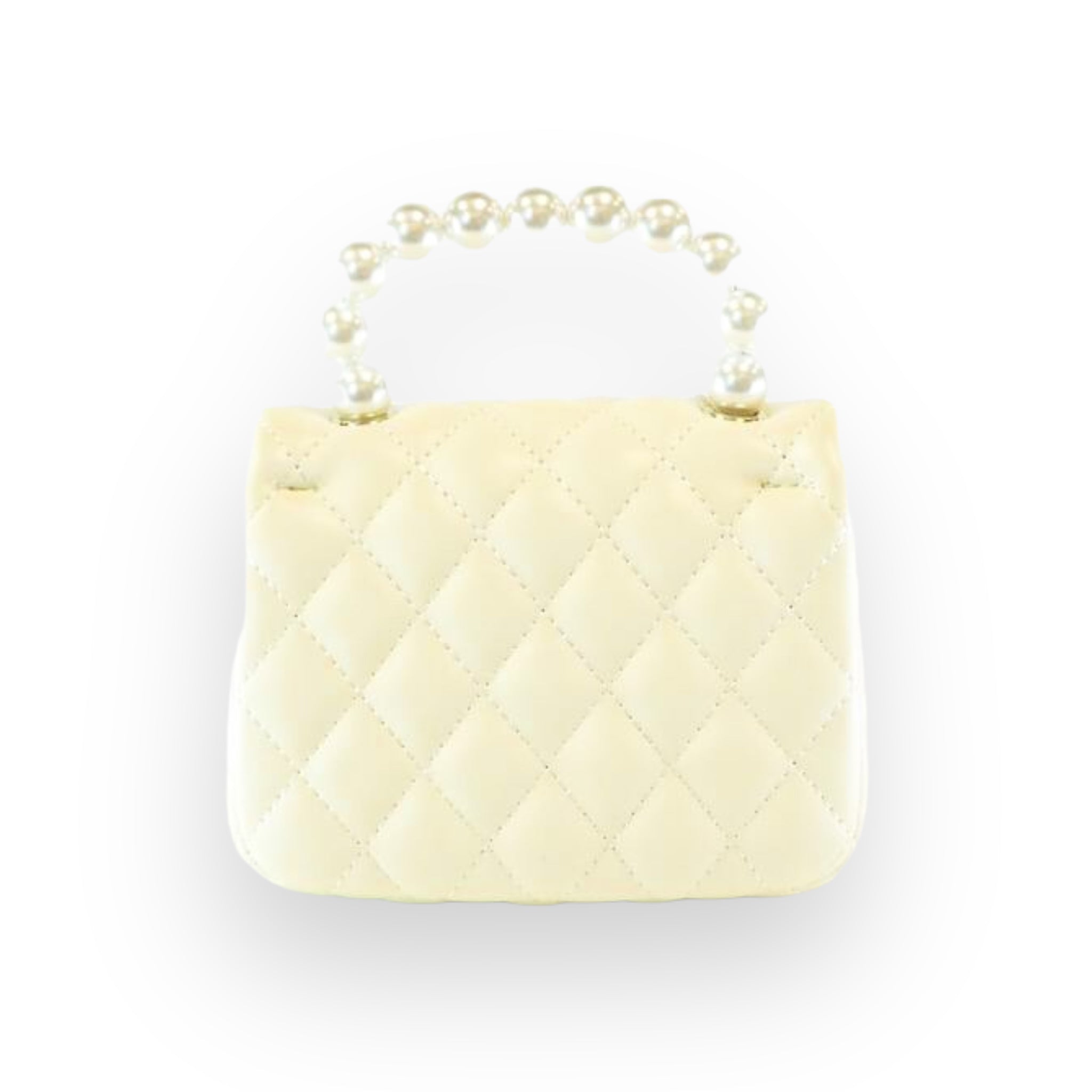 Pearl Handle Quilted Leather Purse w/ Charms - Cream