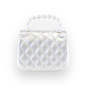 Pearl Handle Quilted Leather Purse w/ Charms - Silver - doe a dear