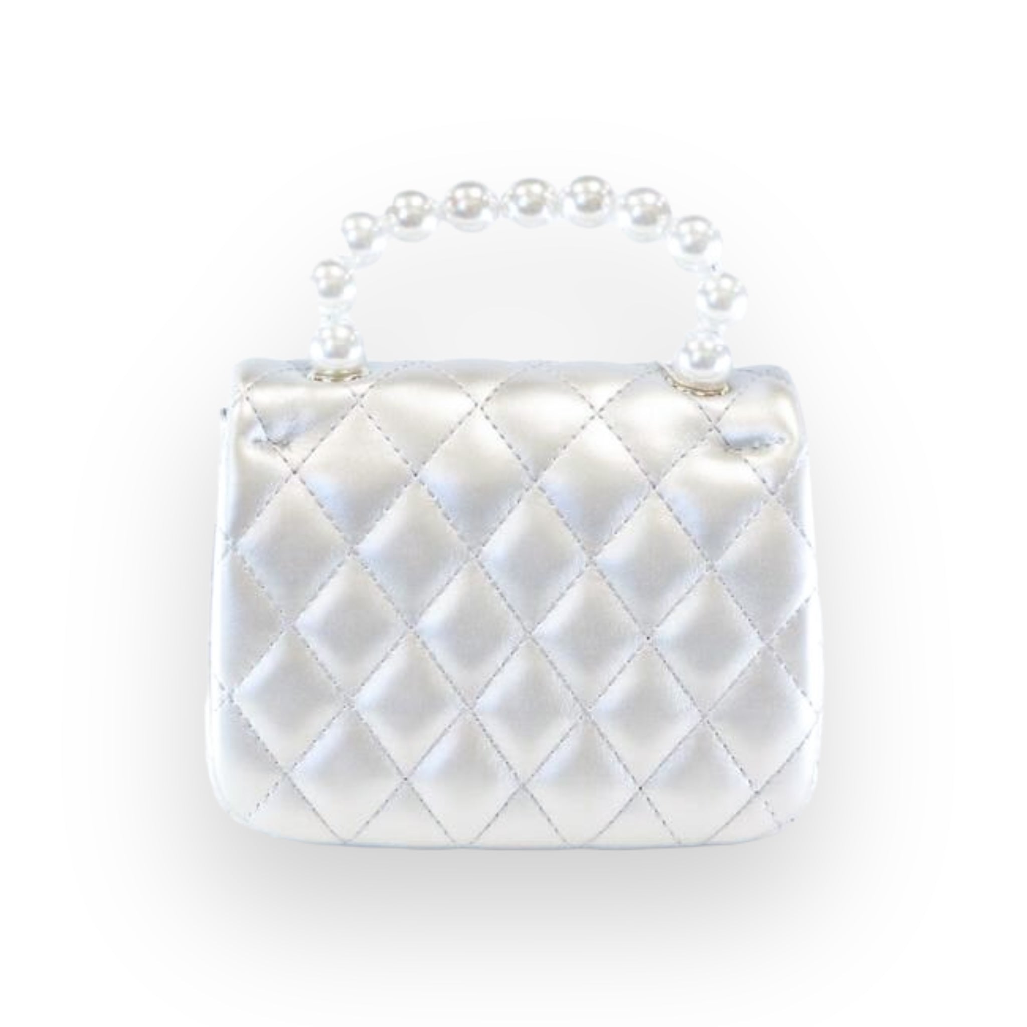 Pearl Handle Quilted Leather Purse w/ Charms - Silver - doe a dear