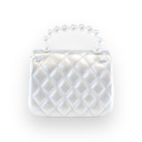 Pearl Handle Quilted Leather Purse w/ Charms - Silver