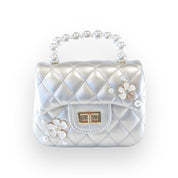 Pearl Handle Quilted Leather Purse w/ Charms - Silver - doe a dear