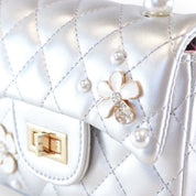 Pearl Handle Quilted Leather Purse w/ Charms - Silver - doe a dear