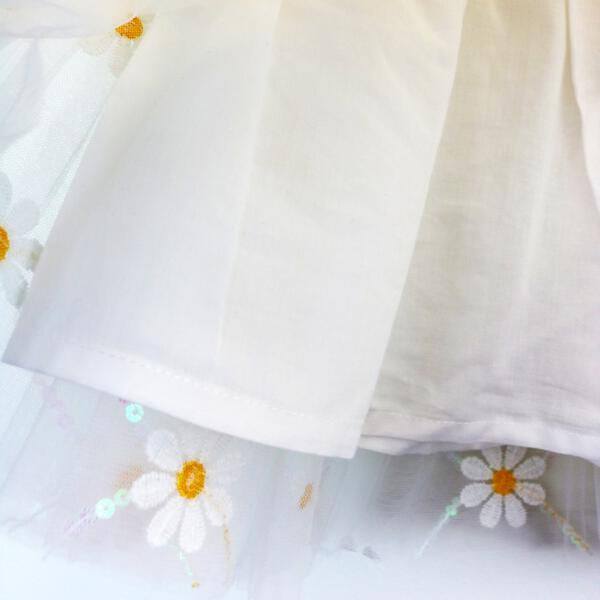 White Sequin Floral Mesh Tutu