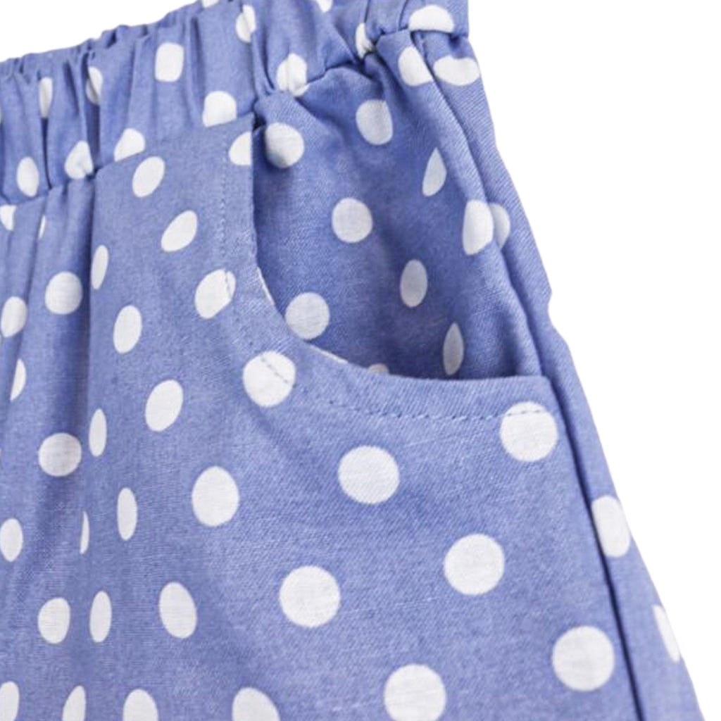 Blue Elastic Waist Polka Dot Shorts w/ Pockets