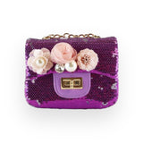 Floral Appliques Sequin Purse
