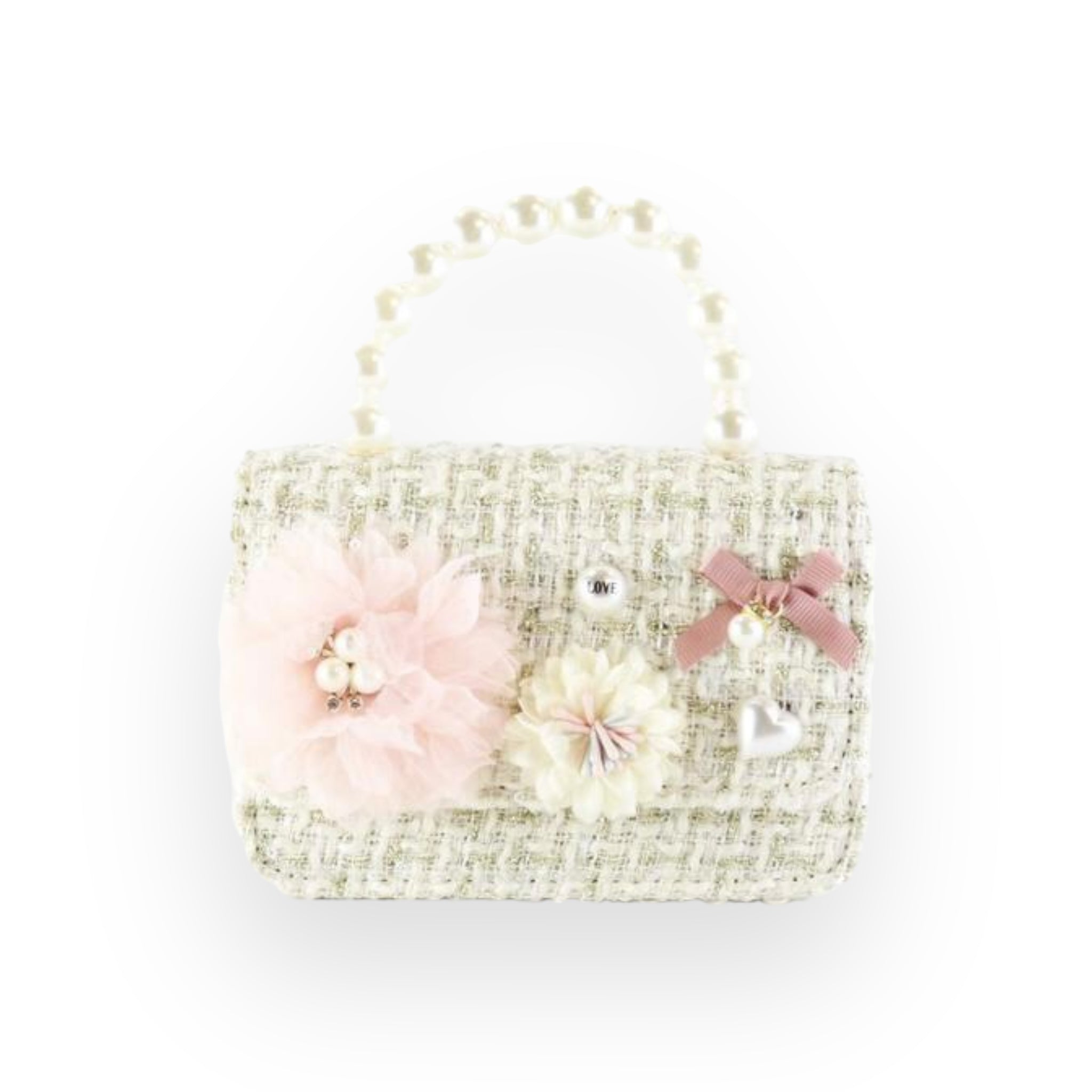 Floral Appliques Tweed Purse - Beige - doe a dear