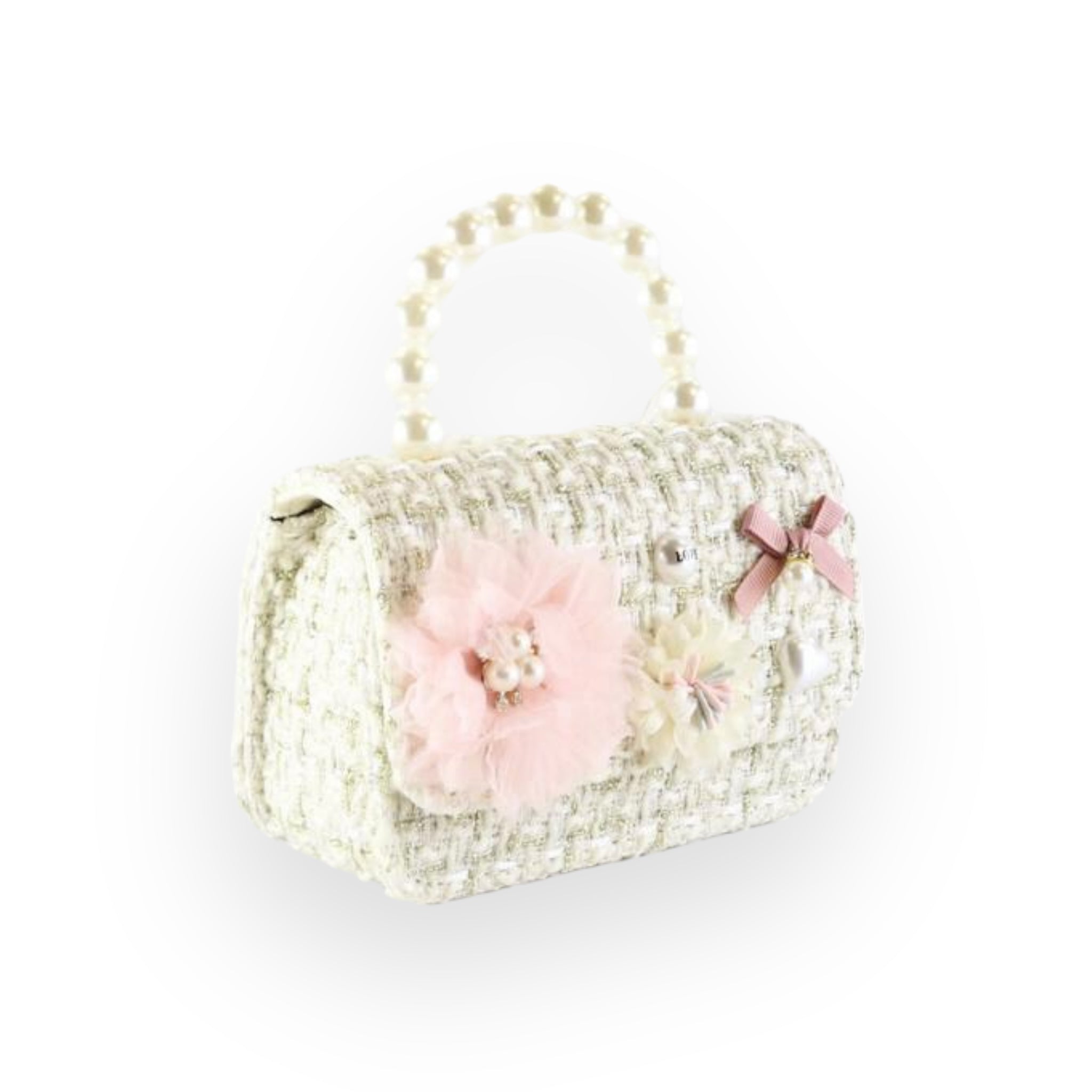 Floral Appliques Tweed Purse - Beige - doe a dear
