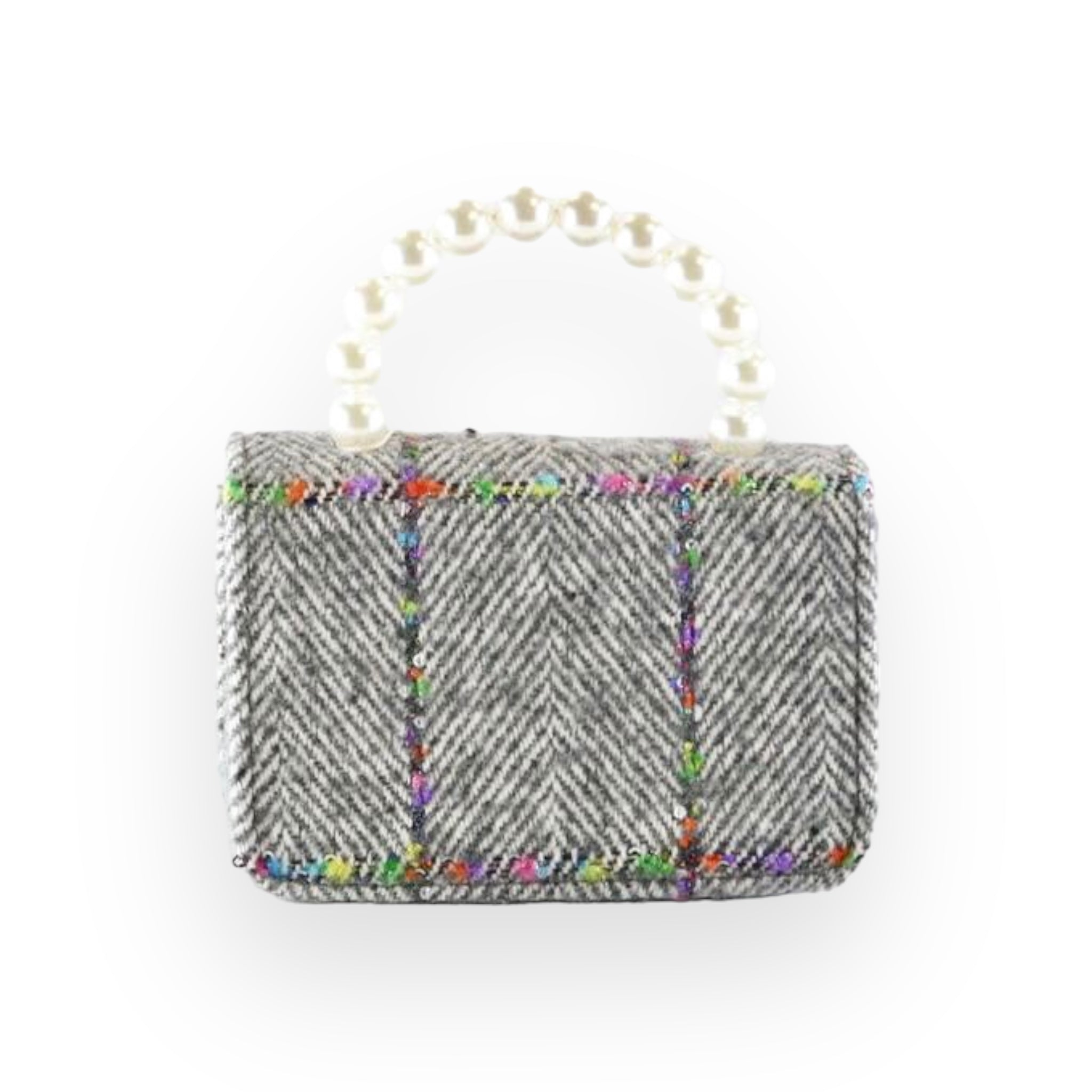 Floral Appliques Tweed Purse - Grey - doe a dear