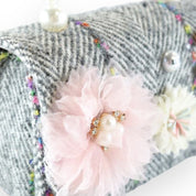Floral Appliques Tweed Purse - Grey - doe a dear