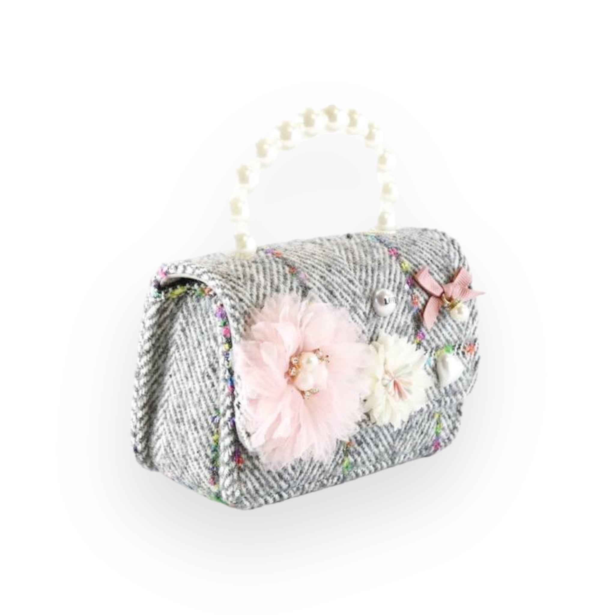 Floral Appliques Tweed Purse - Grey - doe a dear