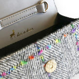 Floral Appliques Tweed Purse - Grey