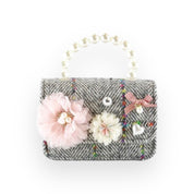 Floral Appliques Tweed Purse - Grey - doe a dear