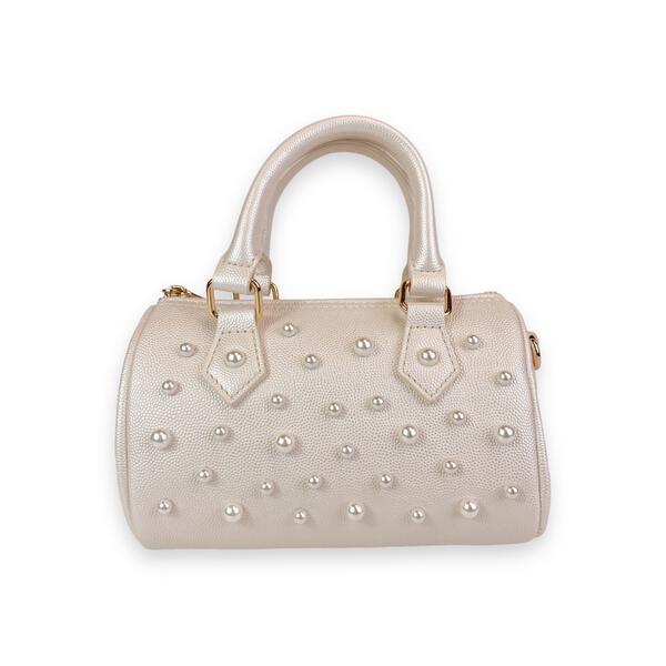 Pearl Studs Cream Leather Barrel Bag - doe a dear