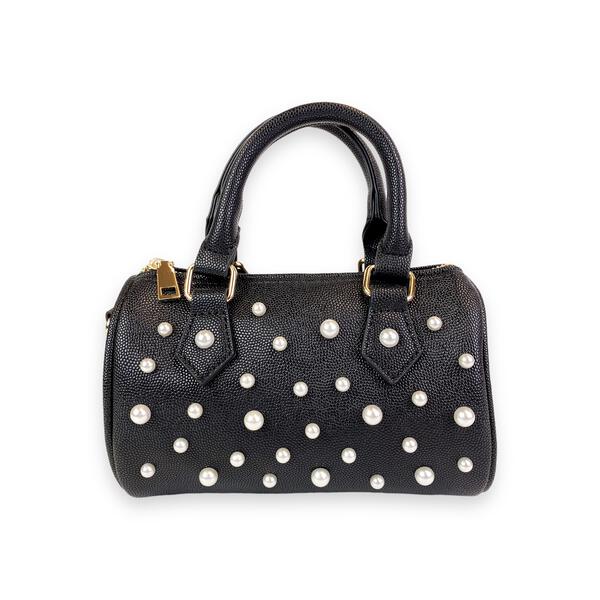Pearl Studs Black Leather Barrel Bag - doe a dear