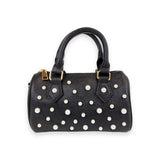 Pearl Studs Leather Barrel Bag