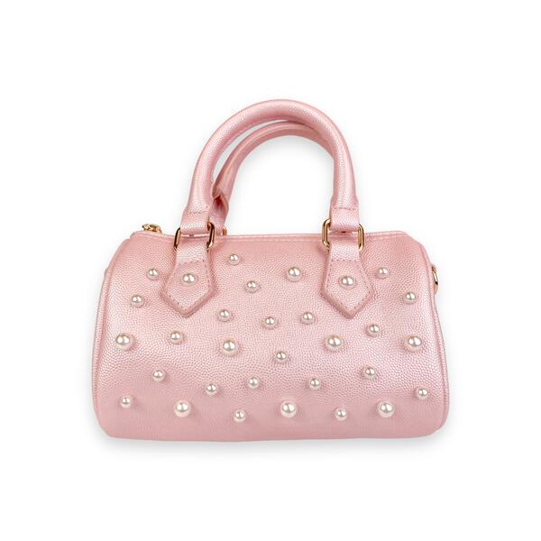 Pearl Studs Pink Leather Barrel Bag - doe a dear