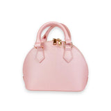 Pearl Studs Pink Leather Satchel Bag