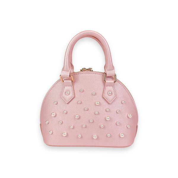 Pearl Studs Pink Leather Satchel Bag