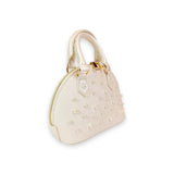 Pearl Studs Cream Leather Satchel Bag
