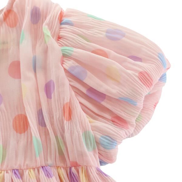 Dot Chiffon Pleat Dress - Pink - doe a dear