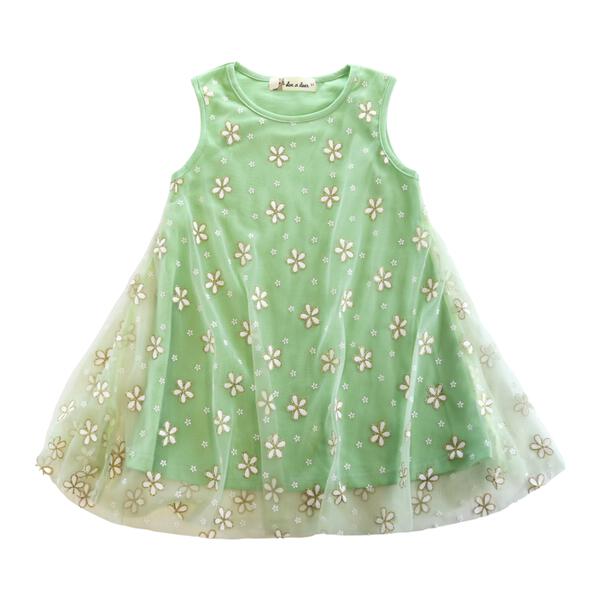 Glitter Floral Mesh Dress Green
