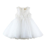 Floral Waist Trim Tulle Dress in White