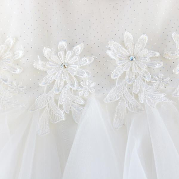 Floral Waist Trim Tulle Dress in White - doe a dear