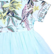 Tropical Print Tulle Dress in Aqua