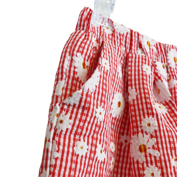 Floral Plaid Wide Pants Red - doe a dear