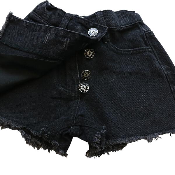 Front Wrap Rhinestone Black Denim Shorts - doe a dear
