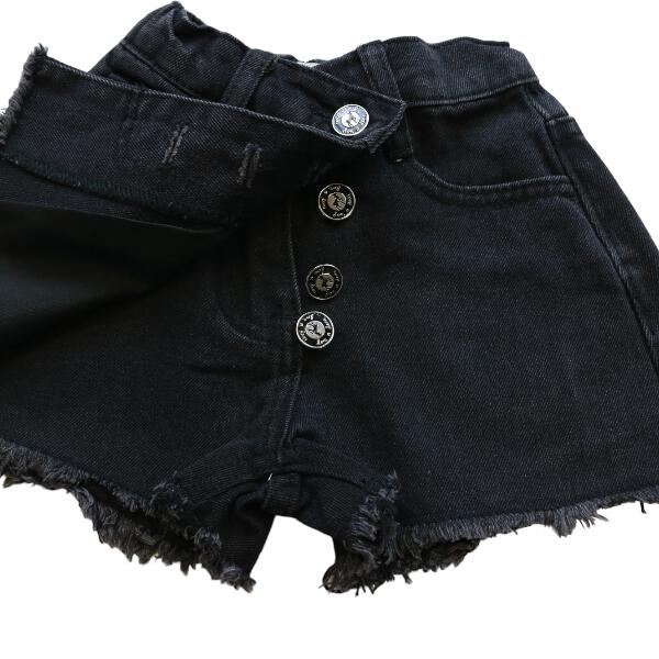 Front Wrap Rhinestone Black Denim Shorts