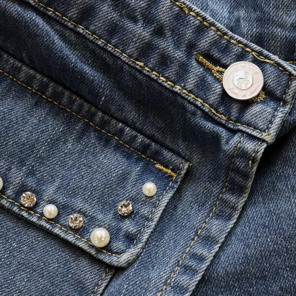 Front Wrap Rhinestone Denim Shorts - doe a dear