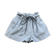 Imitated Leather Strap Denim Shorts