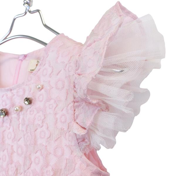 Pink Floral Brocade Dress with Jewel