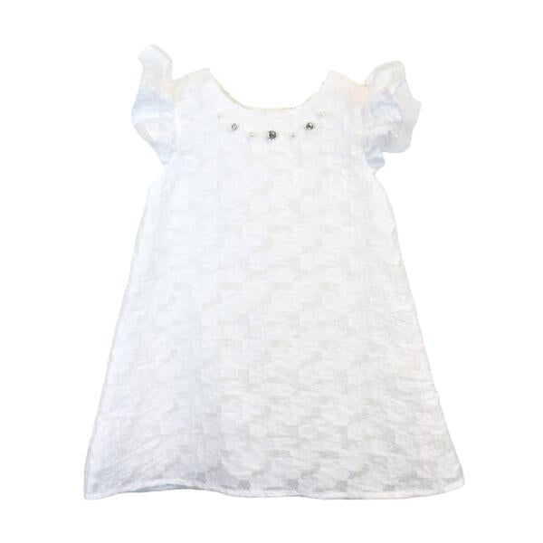 White Floral Brocade Dress with Jewel - doe a dear