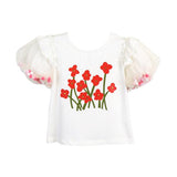 Pom Pom Puff Slv Tee w/ Floral Print