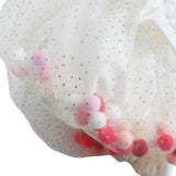 White Pom Pom Puff Slv Tee w/ Floral Print