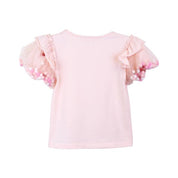 Pink Pom Pom Puff Slv Tee w/ Floral Print